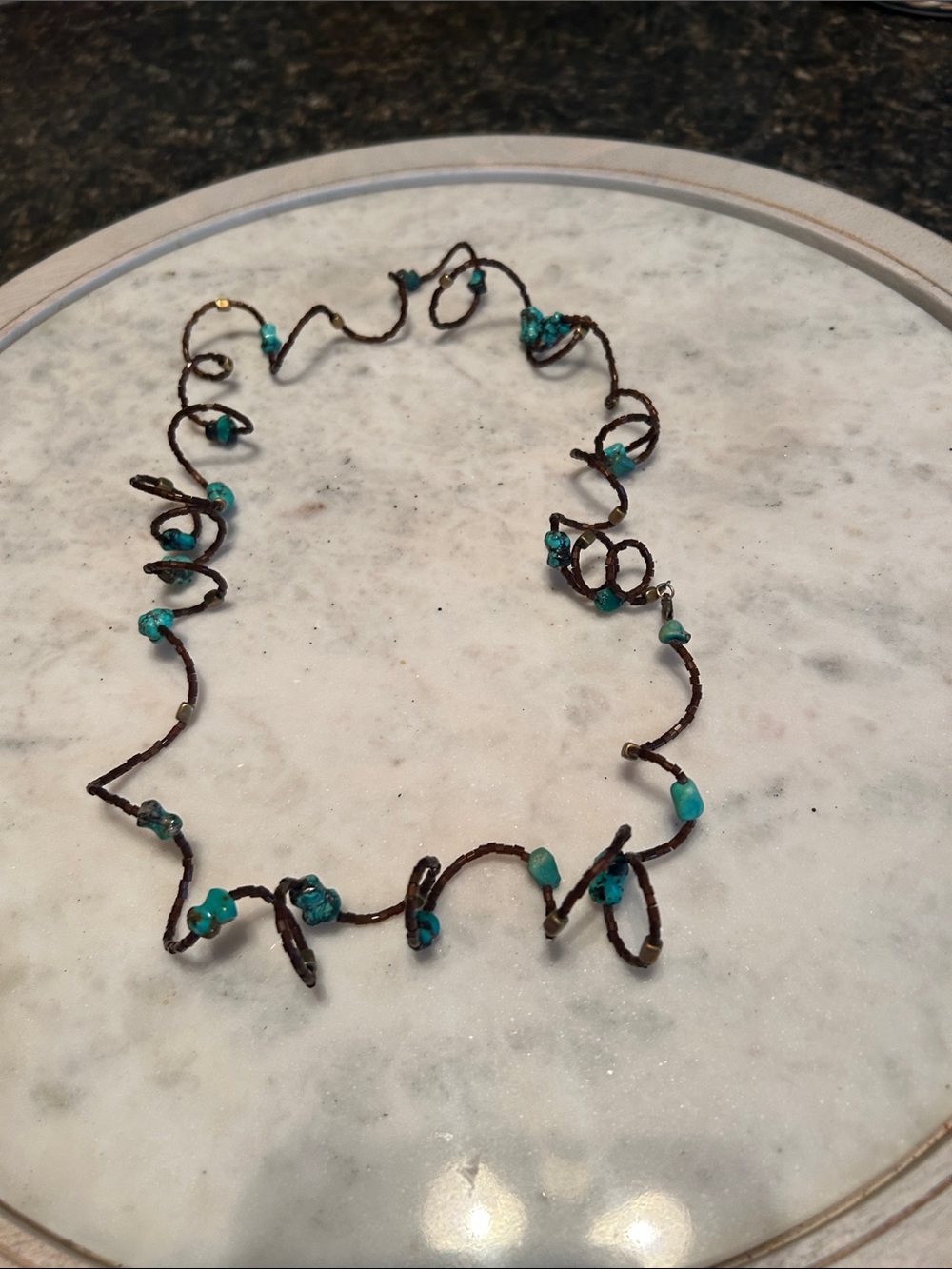Turquoise Bead Brown Cord Necklace - Women Jewelry